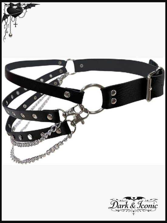 O-Ring Chain Belt Punk Goth Rock Y2K Waist Belt Adjustable Faux Leather